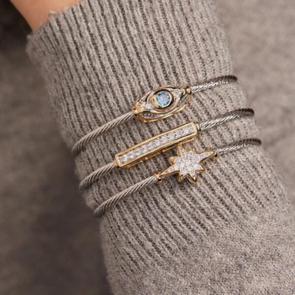 Celebration Petite Pavé - Evil Eye Wire Cuff Bracelet - Image 2