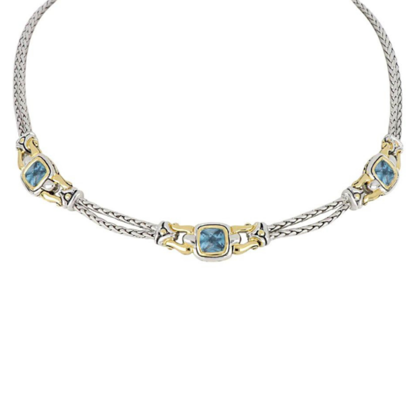 Aqua Square Three Station Necklace