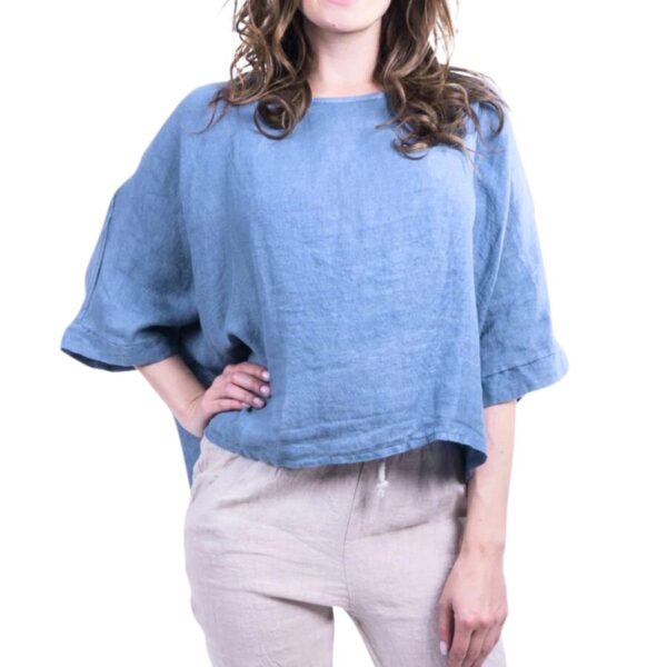 Linen Kaftan Blouse - Blue