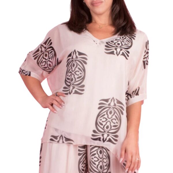 Lizane Silk Printed Blouse - Beige