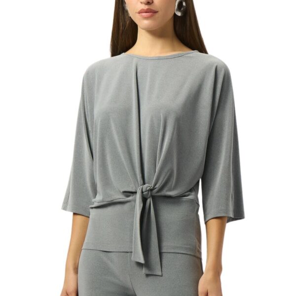 Silky Knit Top w/ Knot Detail - Grey