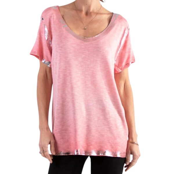 Silver Accent Tee - Coral
